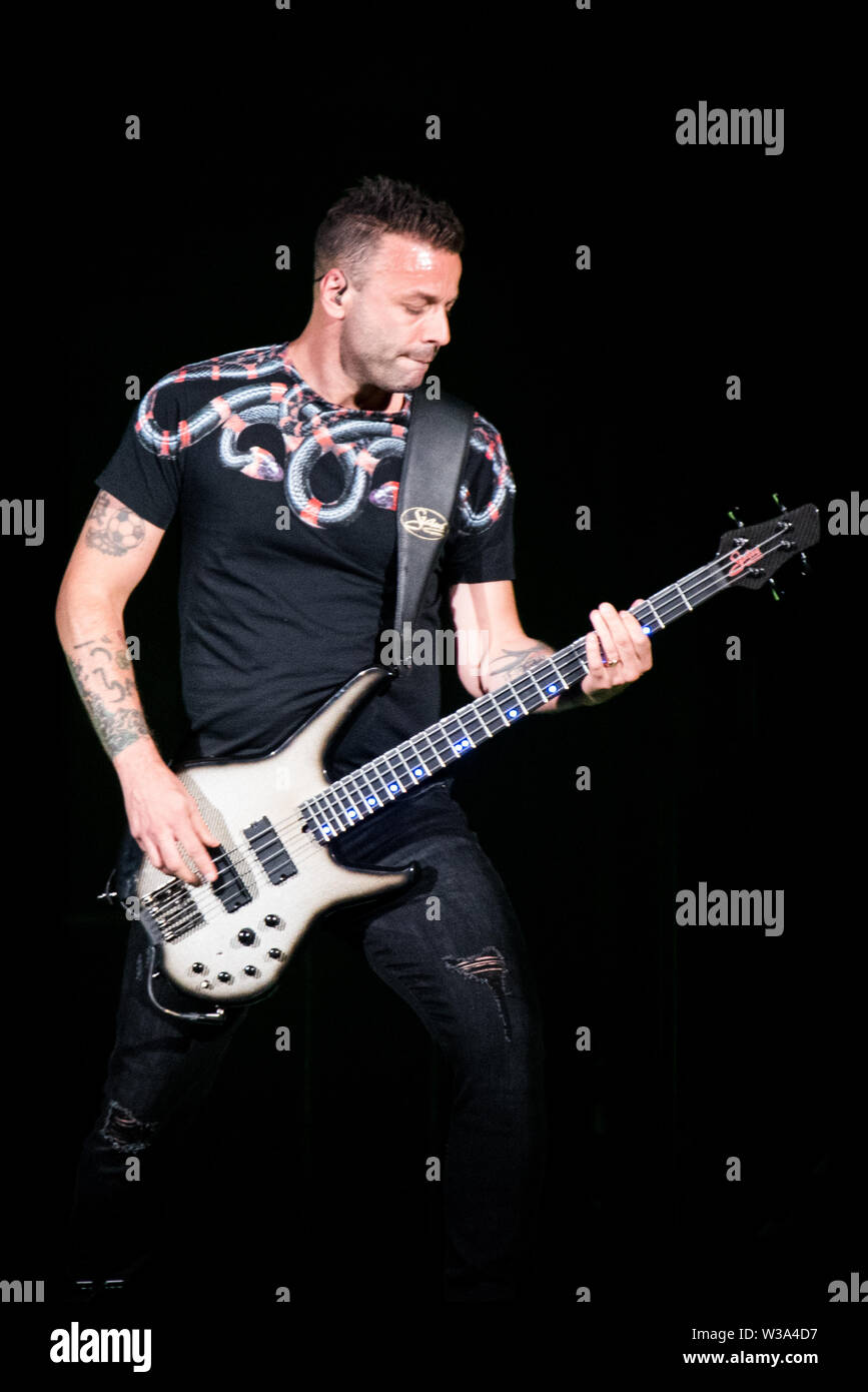 Milan Italy 13th July 19 Chris Wolstenholme Bassist Of The The English Band Muse Performing Live