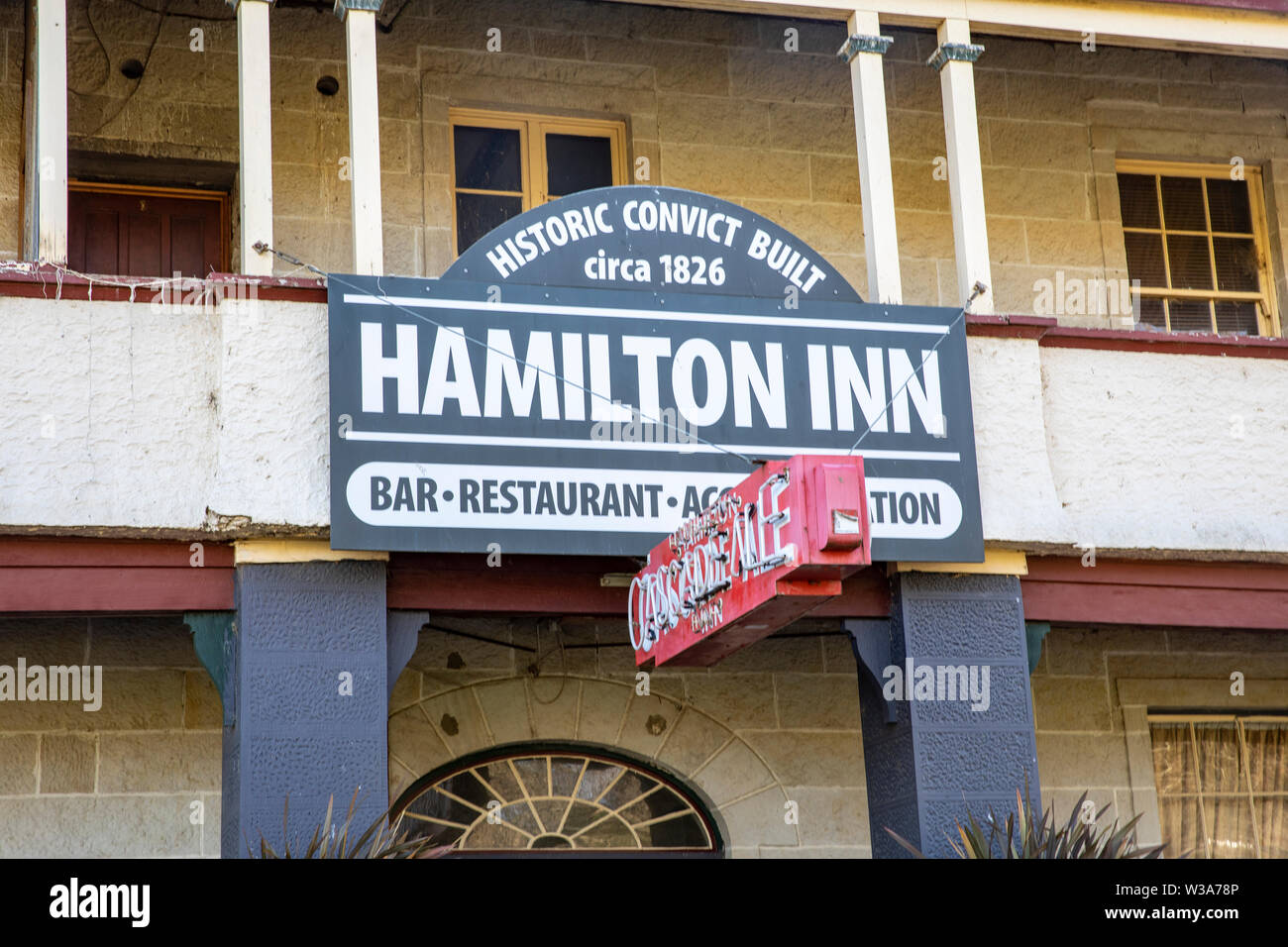 Historic convict built Hamilton Inn pub in the town village of Hamilton in Tasmania,Australia Stock Photo