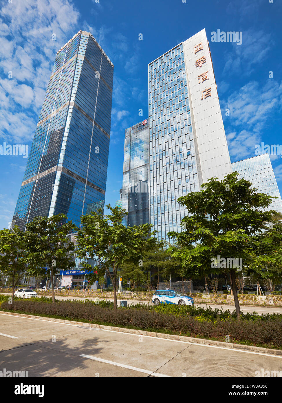 High-rise buildings in Futian Central Business District (CBD). Shenzhen, Guangdong Province, China. Stock Photo
