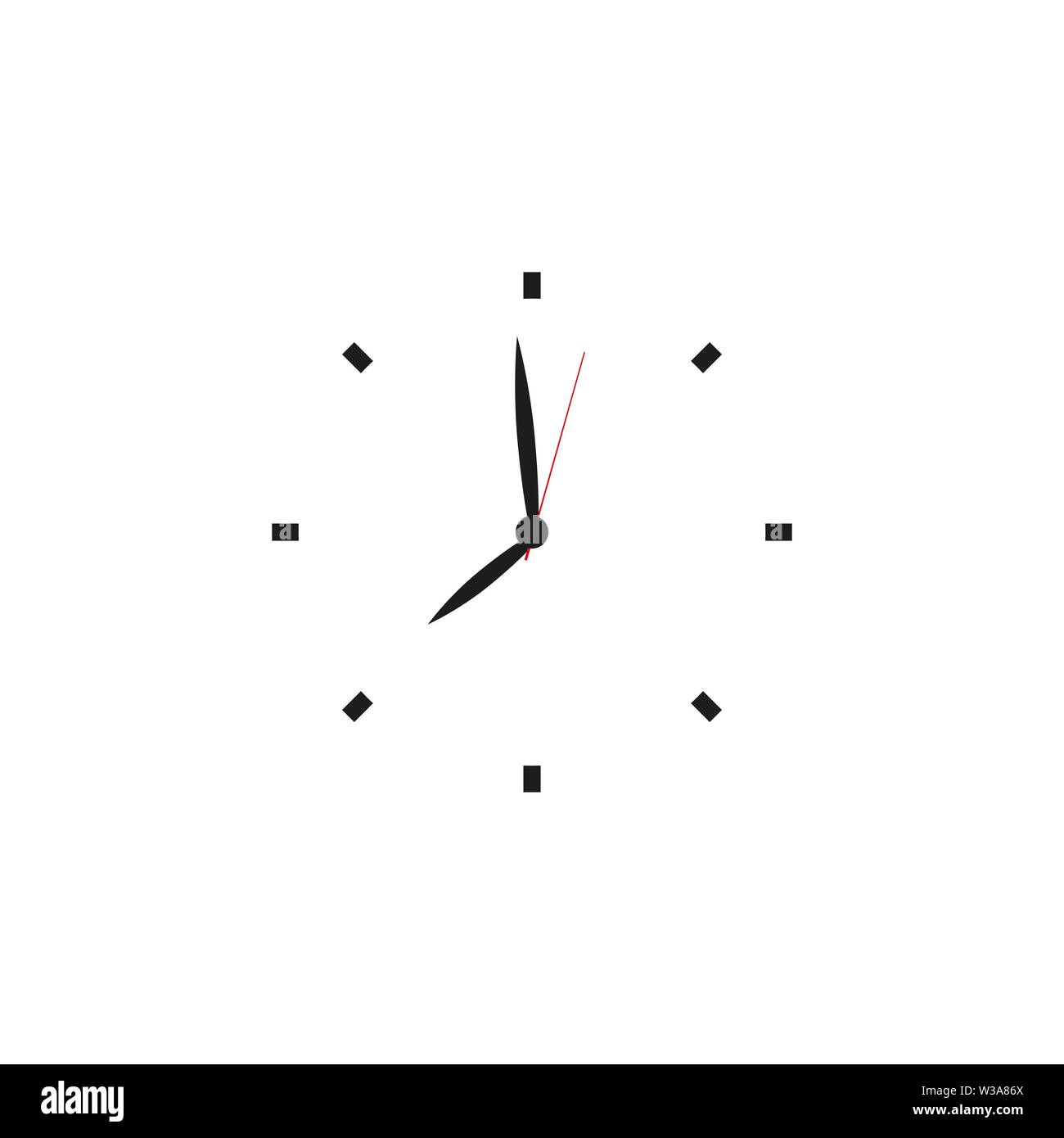 Clock face. Blank hour dial with hour, minute and second hand. Dashes