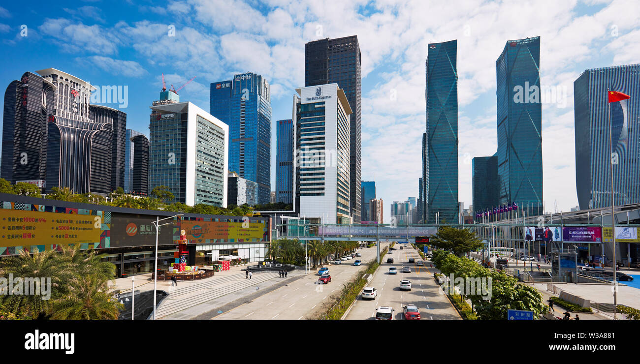 High-rise buildings in Futian Central Business District (CBD). Shenzhen, Guangdong Province, China. Stock Photo