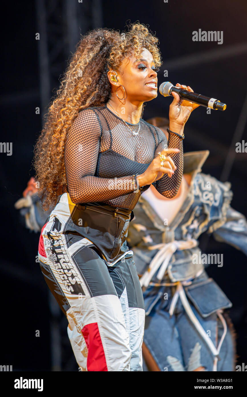 Fleur East on stage at Brentwood Festival presents Evoke, Saturday 13th July 2019 Stock Photo