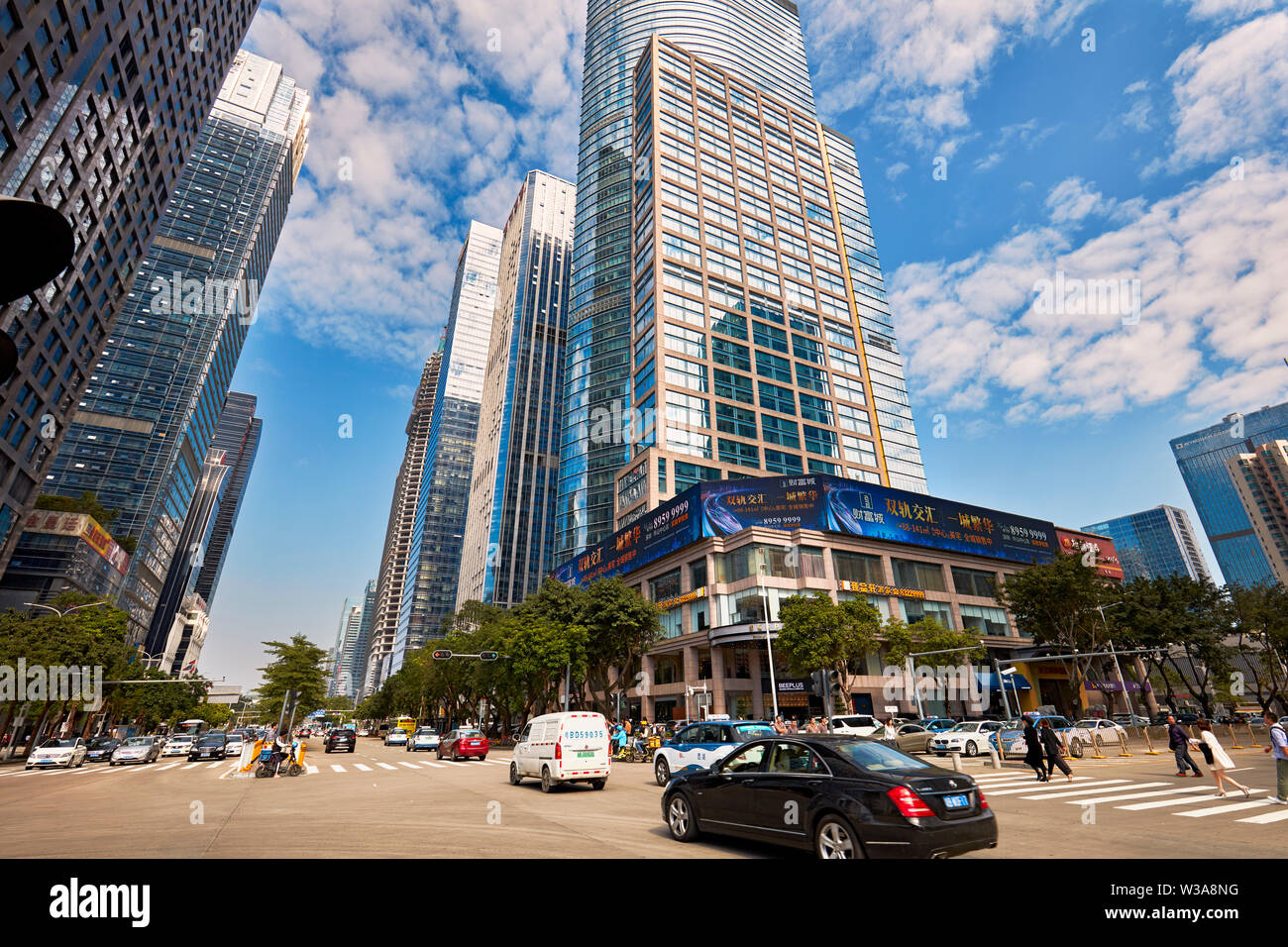 High-rise buildings in Futian Central Business District (CBD). Shenzhen, Guangdong Province, China. Stock Photo