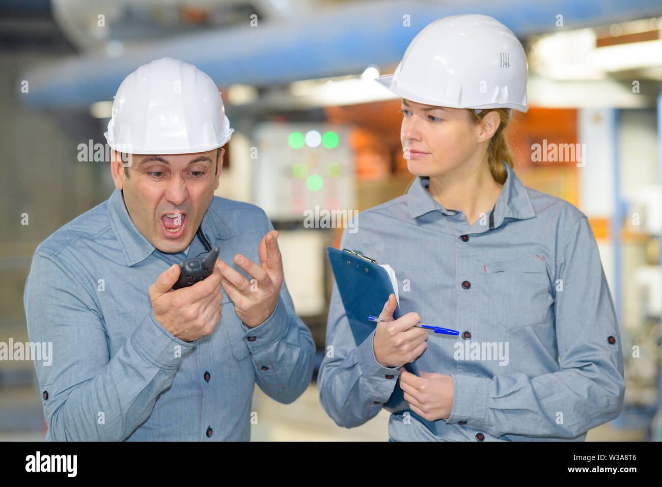 industrial worker with shocked facial expression Stock Photo