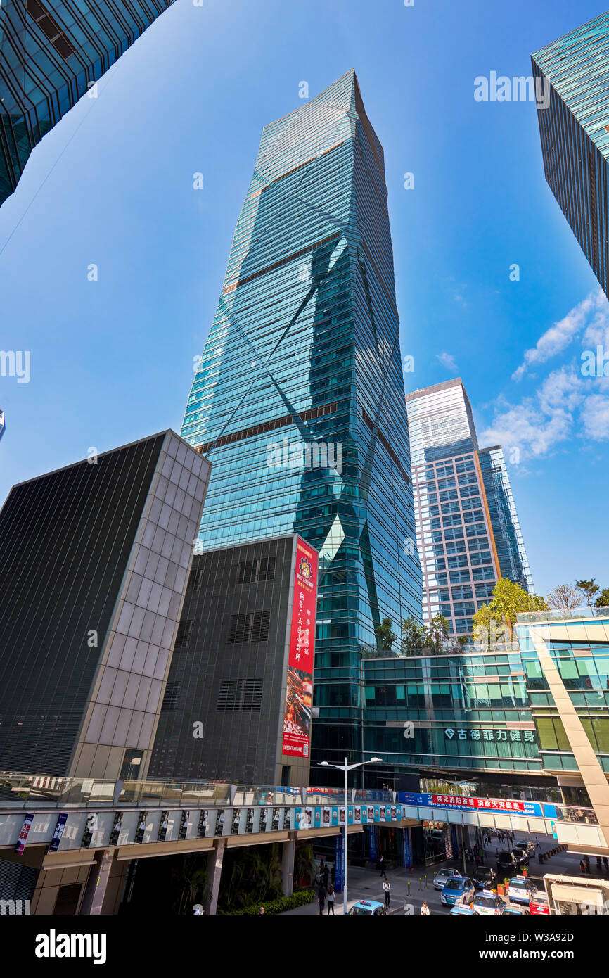 High-rise buildings in Futian Central Business District (CBD). Shenzhen, Guangdong Province, China. Stock Photo