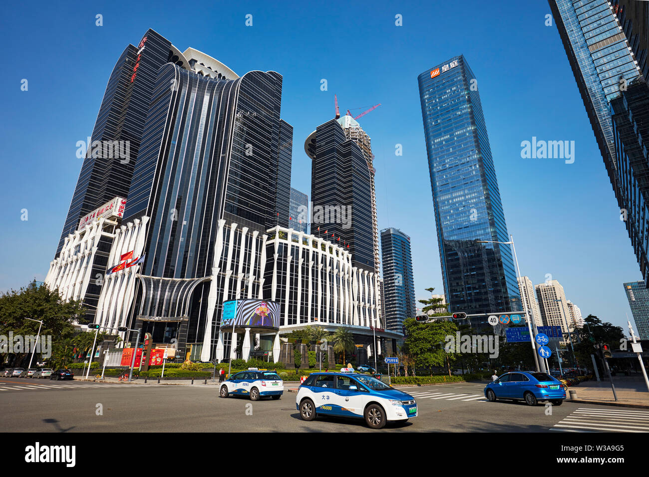 High-rise buildings in Futian Central Business District (CBD). Shenzhen, Guangdong Province, China. Stock Photo