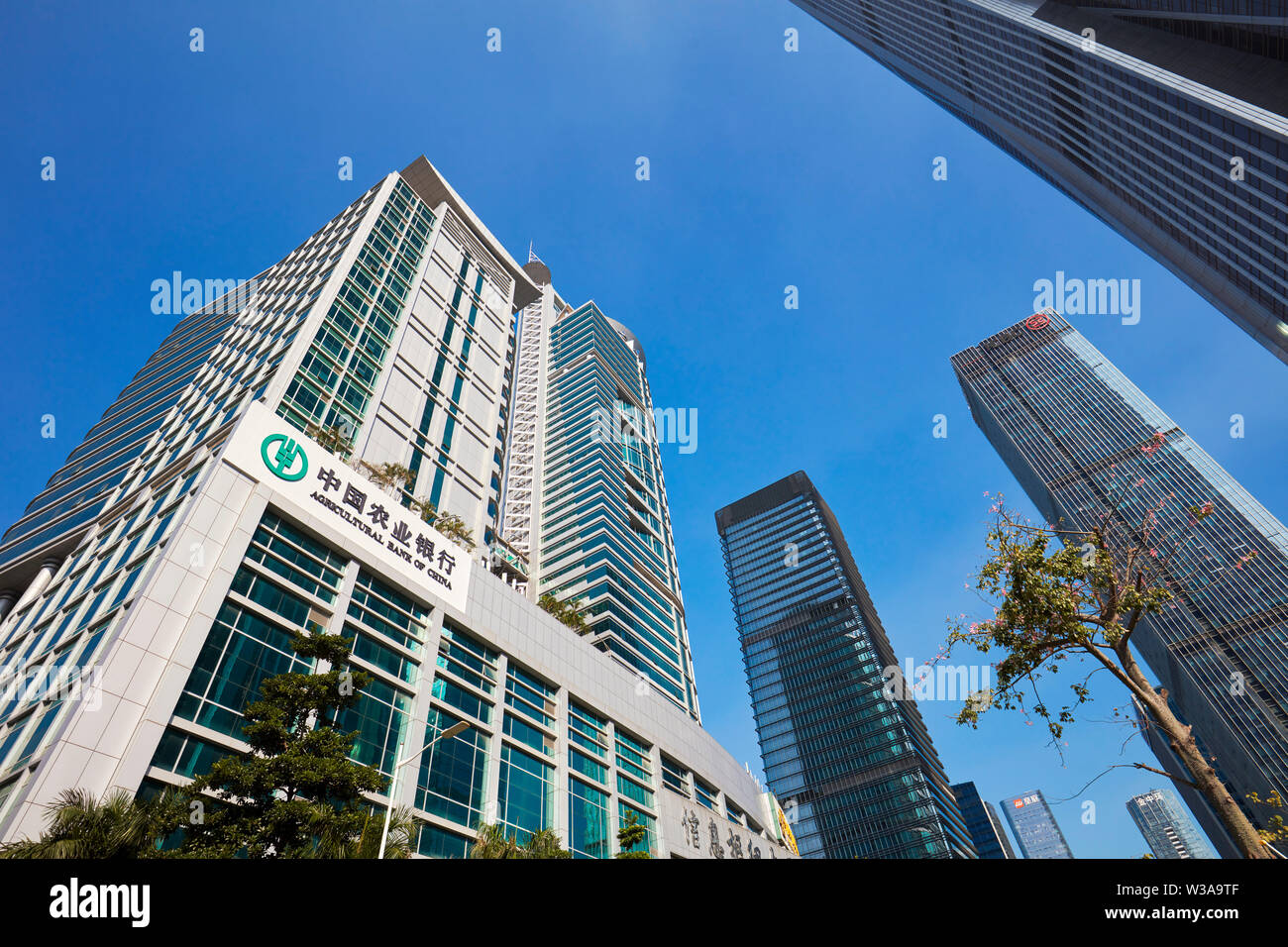 Agricultural Bank of China and other high-rise buildings in Futian Central Business District. Shenzhen, Guangdong Province, China. Stock Photo