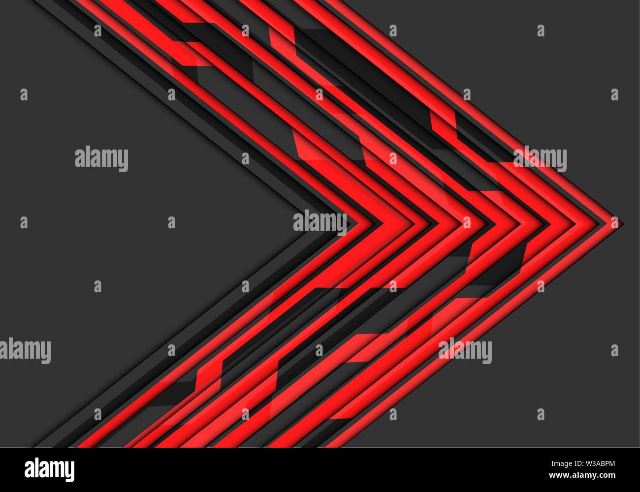 Abstract red circuit line arrow direction on grey blank space design ...