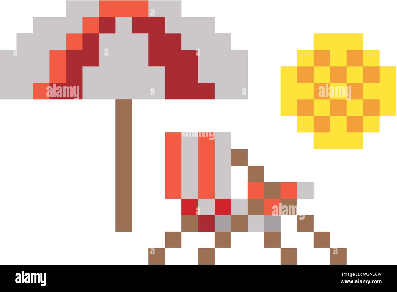 Deck Beach Chair Pixel 8 Bit Video Game Art Icon Stock Vector