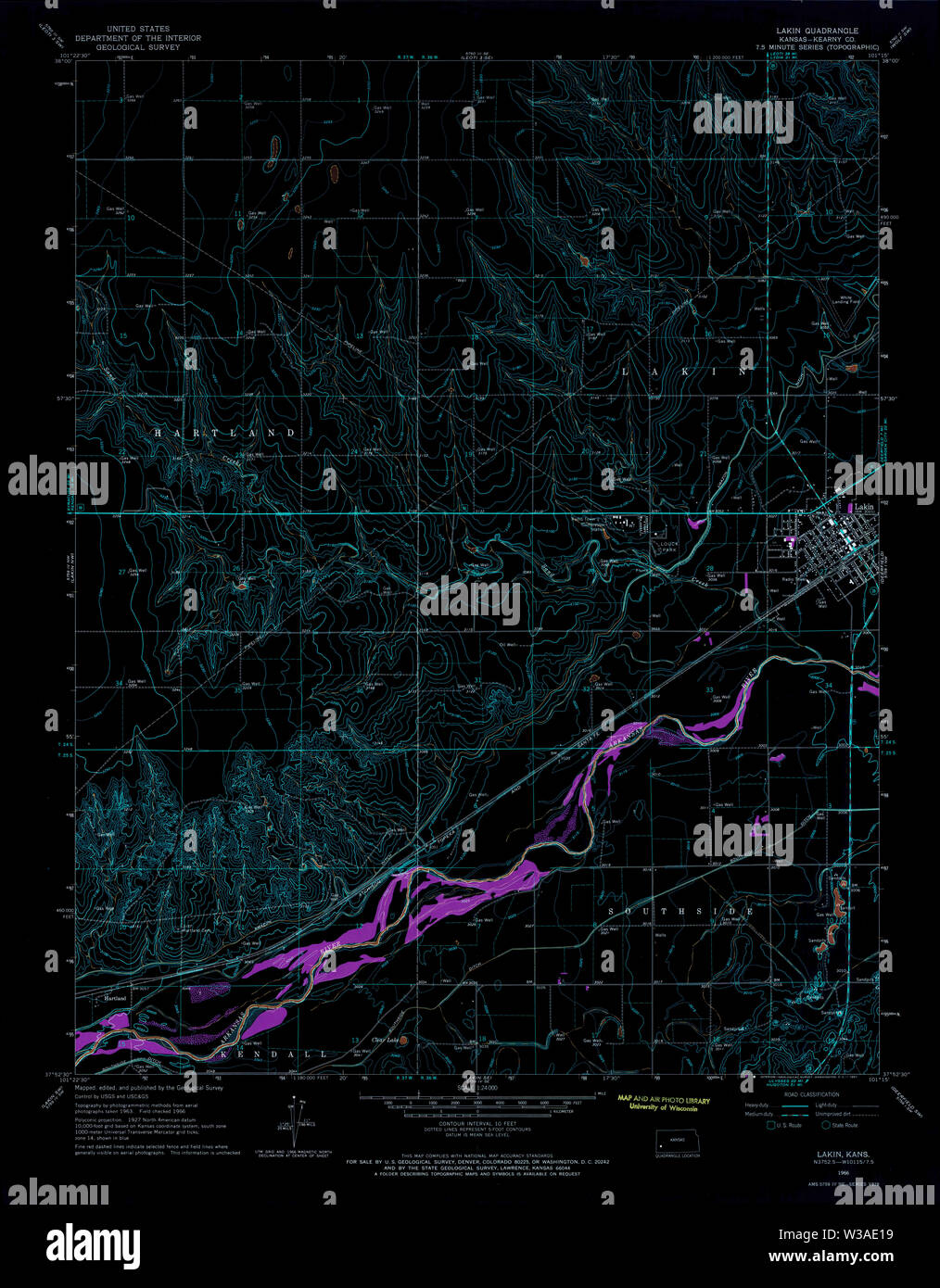 USGS TOPO Map Kansas KS Lakin 511782 1966 24000 Inverted Restoration ...