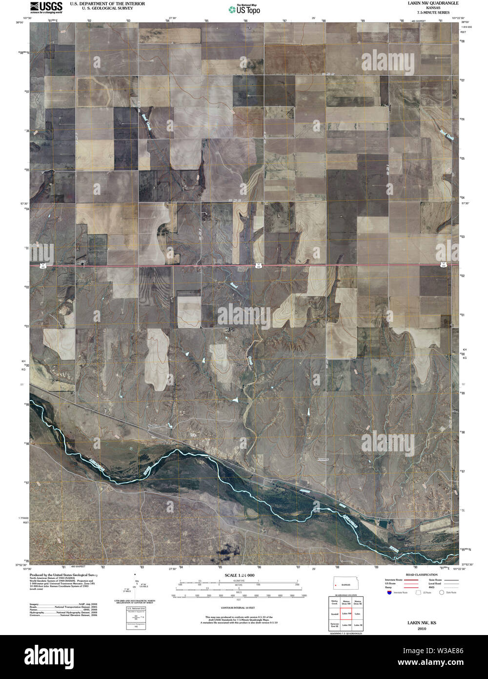 USGS TOPO Map Kansas KS Lakin NW 20100104 TM Restoration Stock Photo