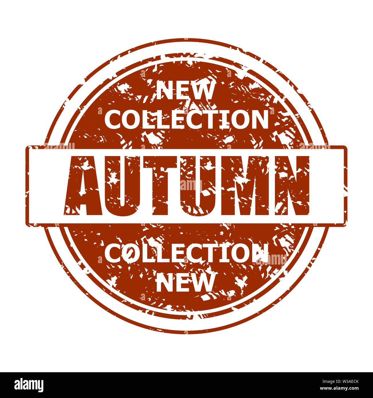 New collection autumn stamp print texture burgundy. Special seal for shop, announcement for consumer about new season retail, grunge stamp post imprin Stock Vector