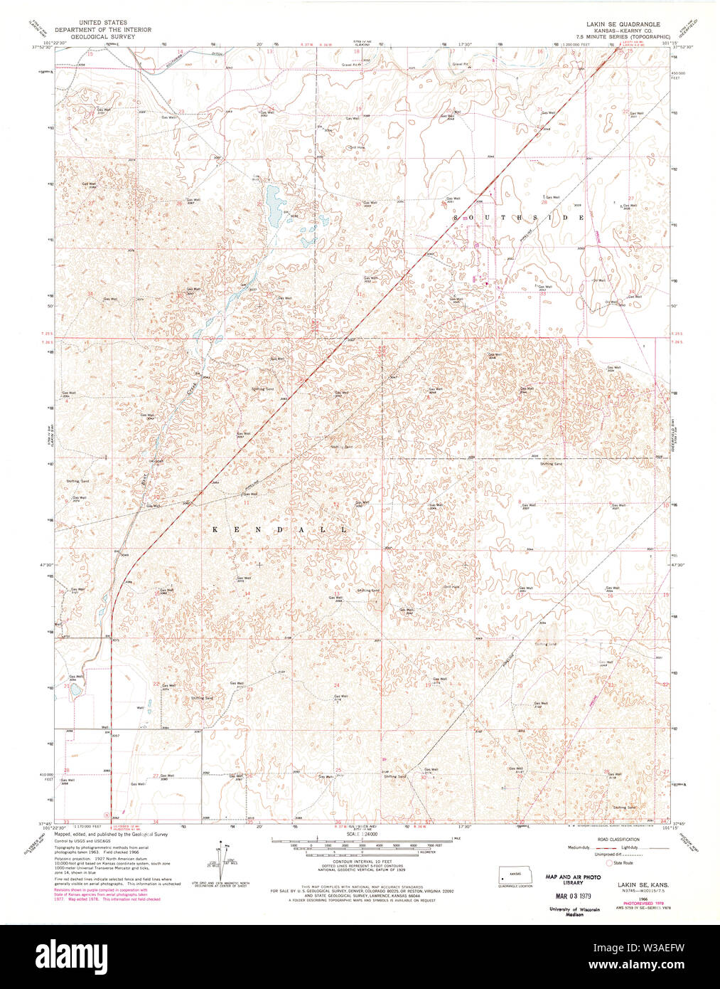 USGS TOPO Map Kansas KS Lakin SE 511786 1966 24000 Restoration Stock Photo