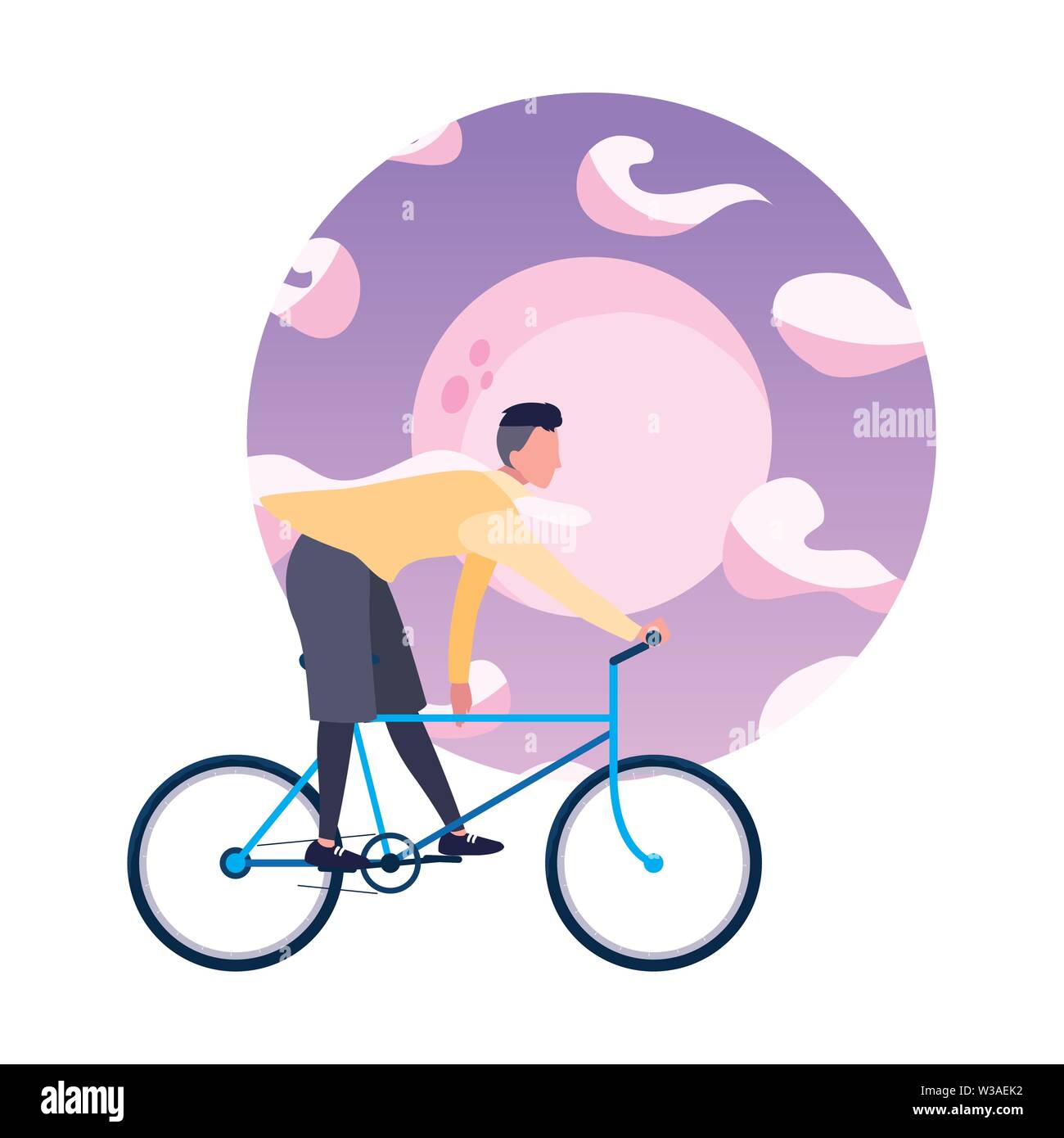 Moon Bike Silhouette High Resolution Stock Photography and Images - Man RiDing Bicycle Activity Night Moon Sky Vector Illustration W3AEK2