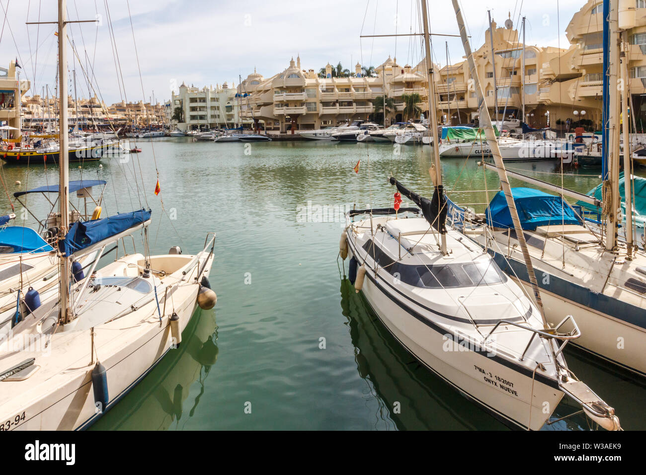 Benalmadena, Spain - September 4th 2015: Boats moored in the marina. The port has a capacity of over a thousand moorings. Stock Photo