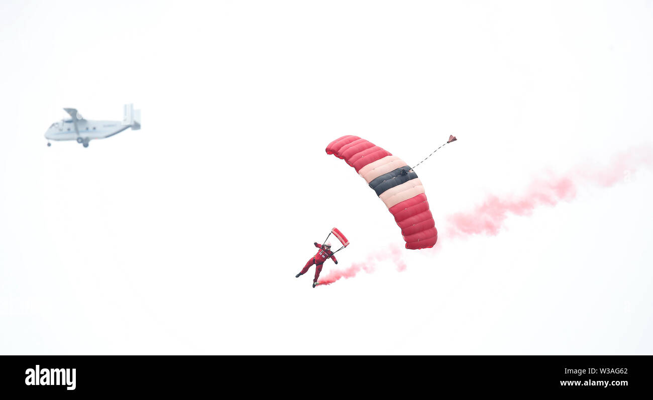 The Red Devils parachute display team ahead of the ICC World Cup Final at Lord's, London. Stock Photo