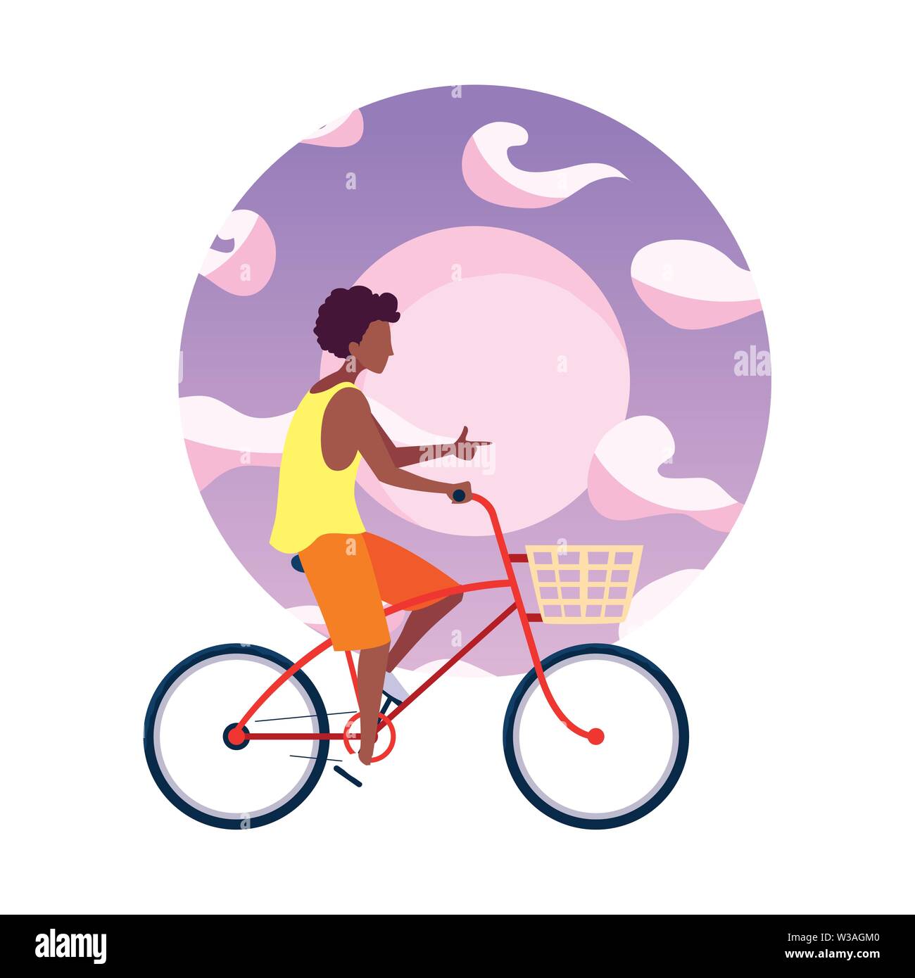 man riding bicycle activity night moon sky vector illustration Stock Vector