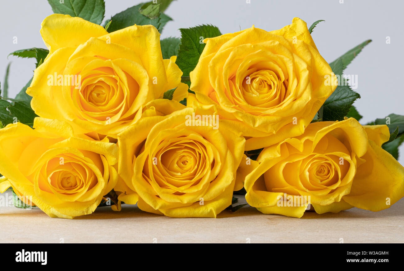Beautiful bouquet with yellow roses flower on a white background ...