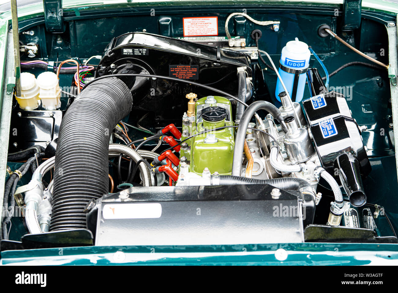 Classic car engine bay at the Oakamoor Hill Climb, 13th July 2019 ...