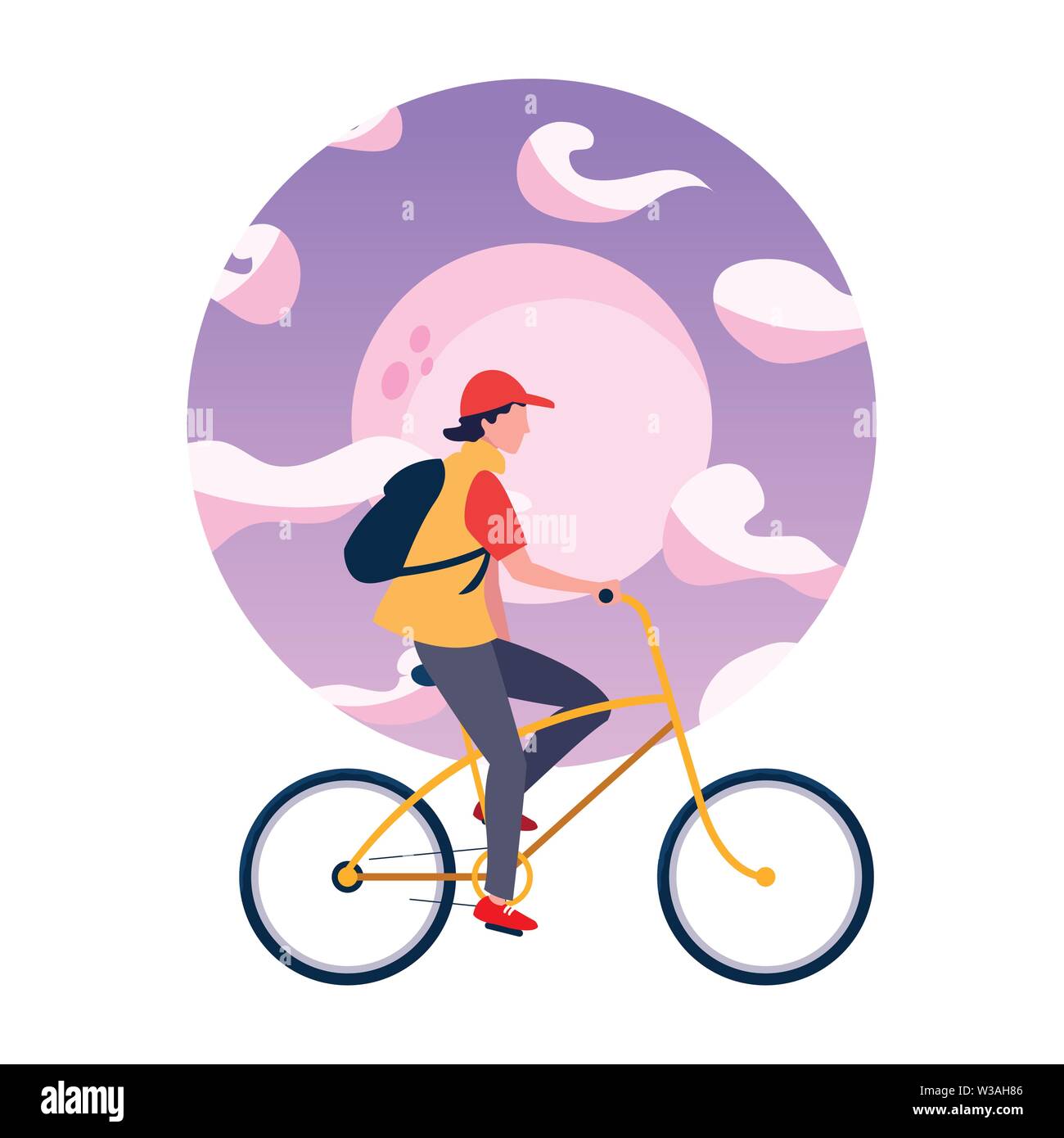 Moon Bike Silhouette High Resolution Stock Photography and Images - Man RiDing Bicycle Activity Night Moon Sky Vector Illustration W3AH86