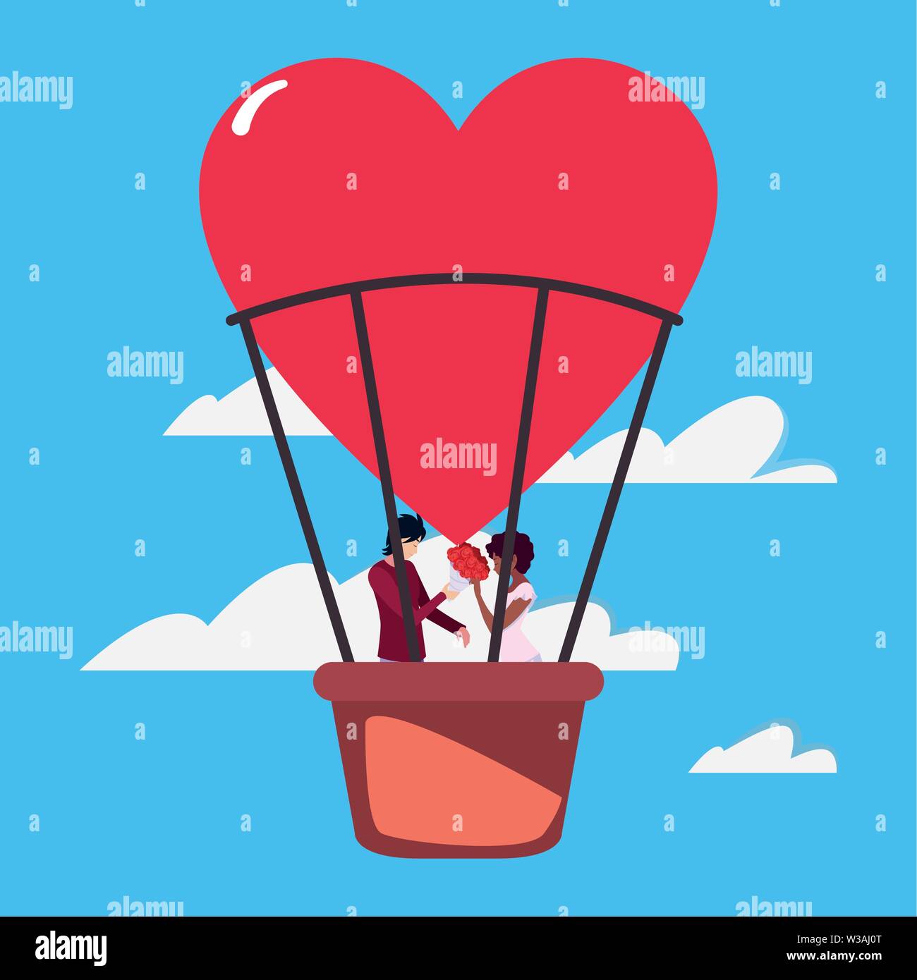 couple romance travel hot air balloon vector illustration Stock Vector ...