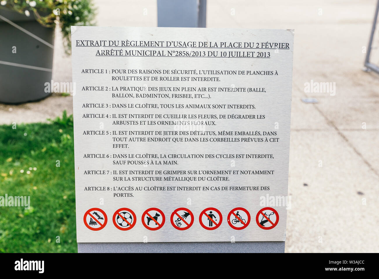 Colmar, France - July 26, 2017. List of rules in a public place Stock Photo