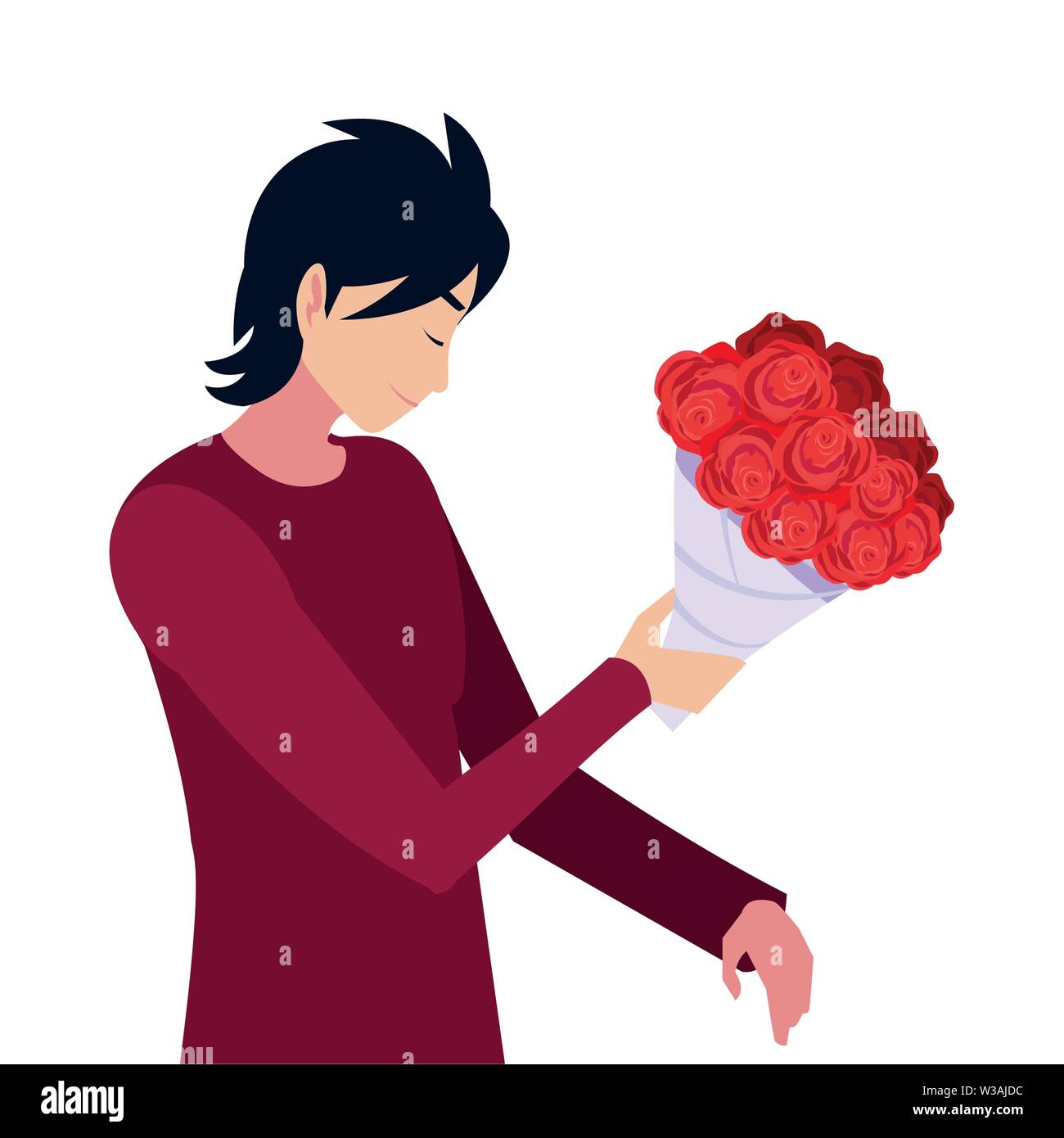 romantic man with flowers bouquet vector illustration Stock Vector ...