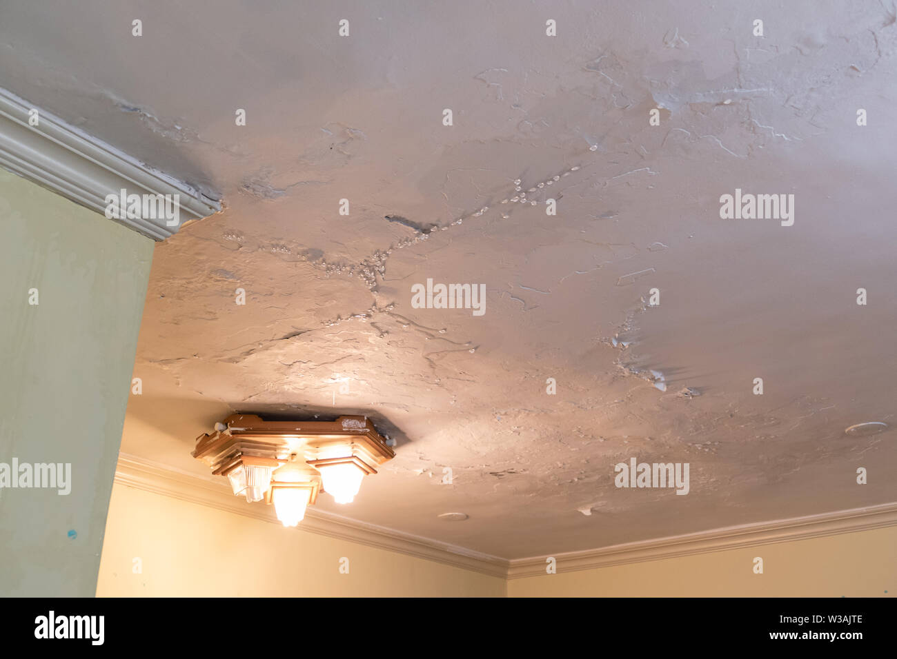 Water Dripping From Leaking Ceiling Water Damge Concept