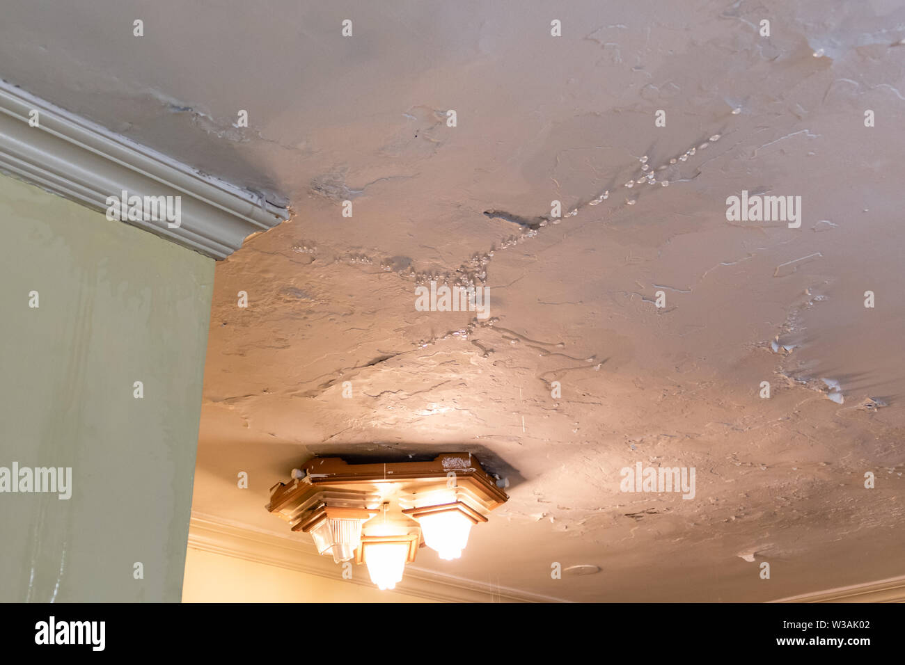 Water dripping from leaking ceiling, water damge concept Stock Photo Alamy