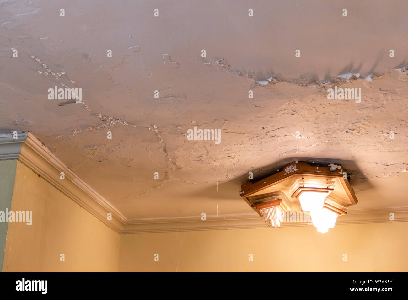 Water Dripping From Leaking Ceiling Water Damge Concept Stock