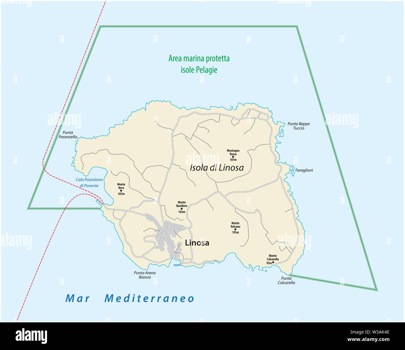 road map of the italian mediterranean island Linosa Italy Stock Vector