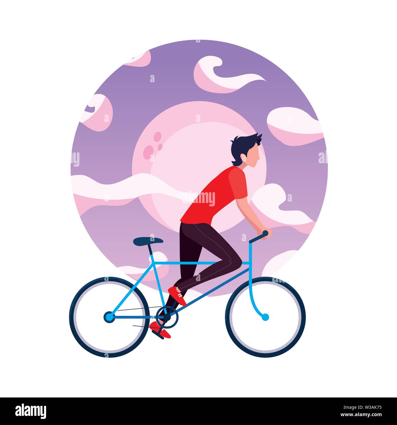 Moon Bike Silhouette High Resolution Stock Photography and Images - Man RiDing Bicycle Activity Night Moon Sky Vector Illustration W3AK75