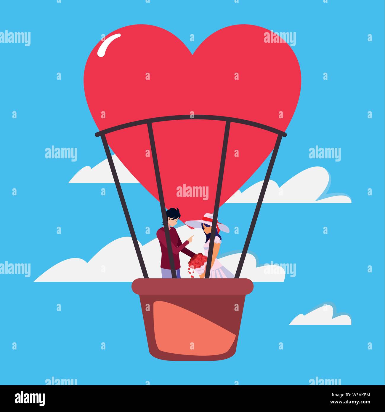couple romance travel hot air balloon vector illustration Stock Vector ...
