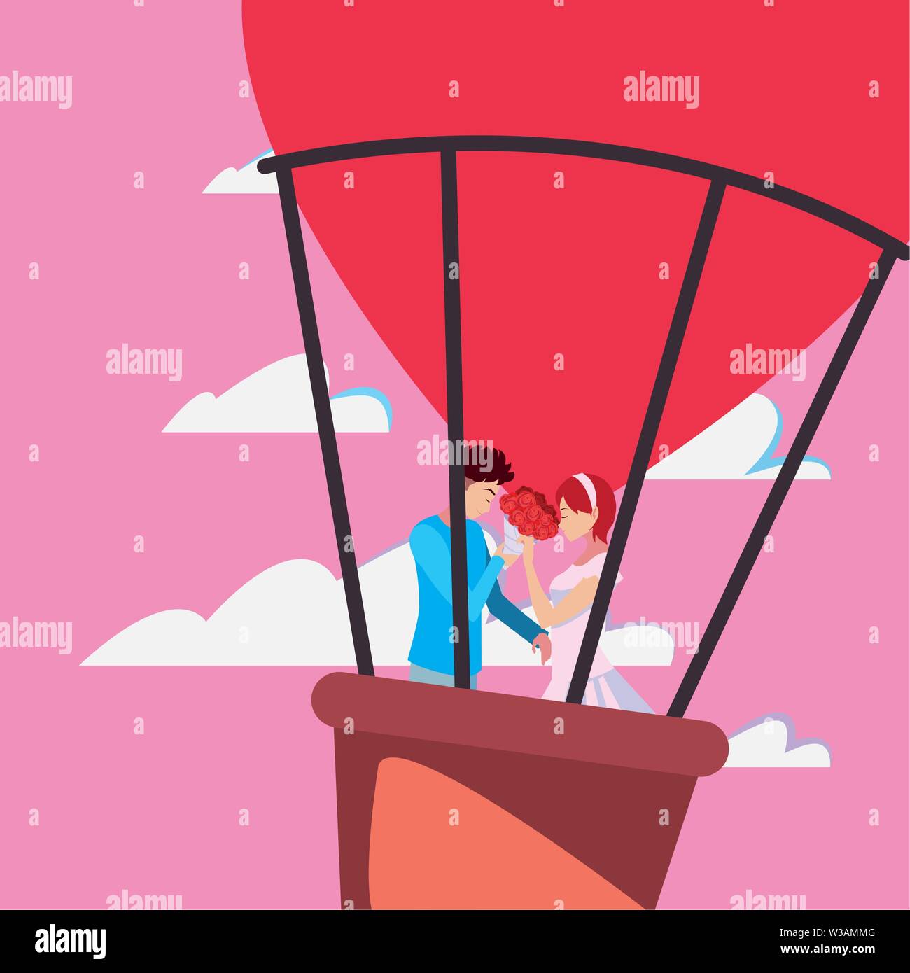 couple romance travel hot air balloon vector illustration Stock Vector ...
