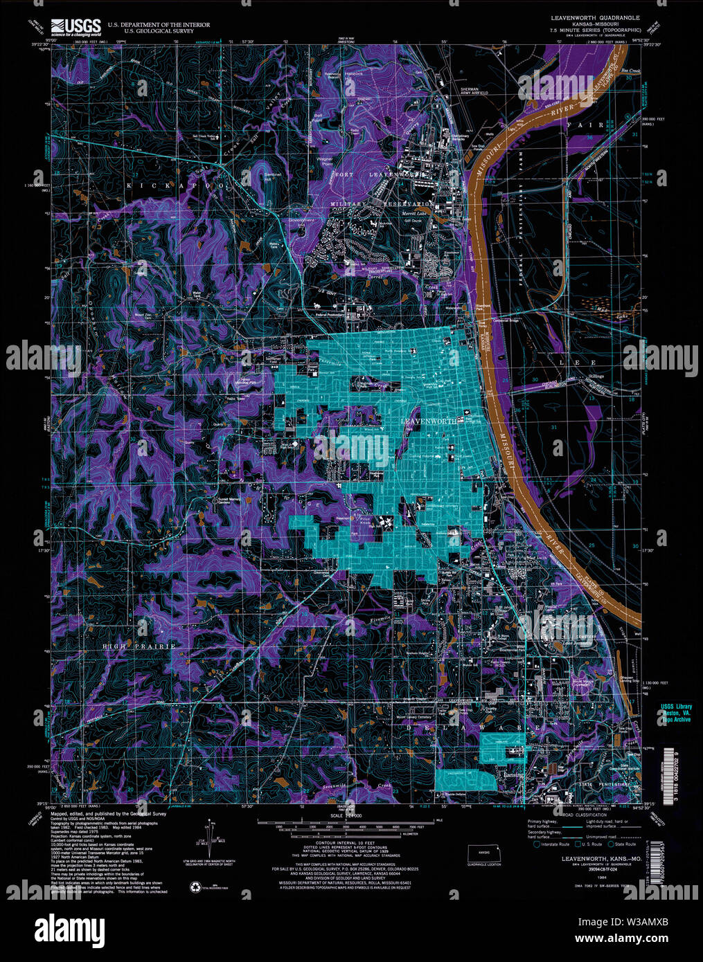 USGS TOPO Map Kansas KS Leavenworth 801850 1984 24000 Inverted ...