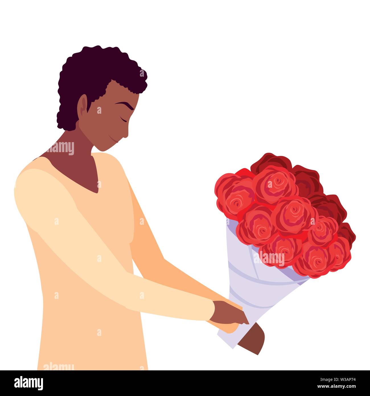 romantic man with flowers bouquet vector illustration Stock Vector ...