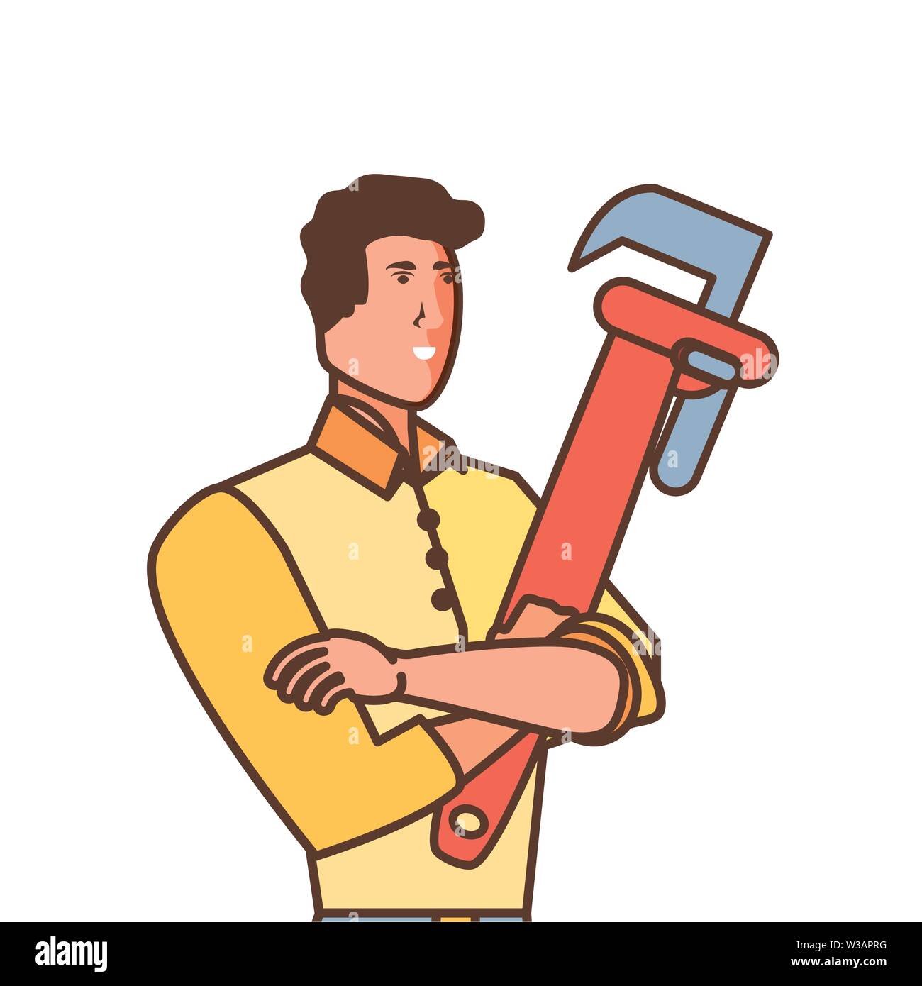 worker construction man with wrench tool vector illustration design ...