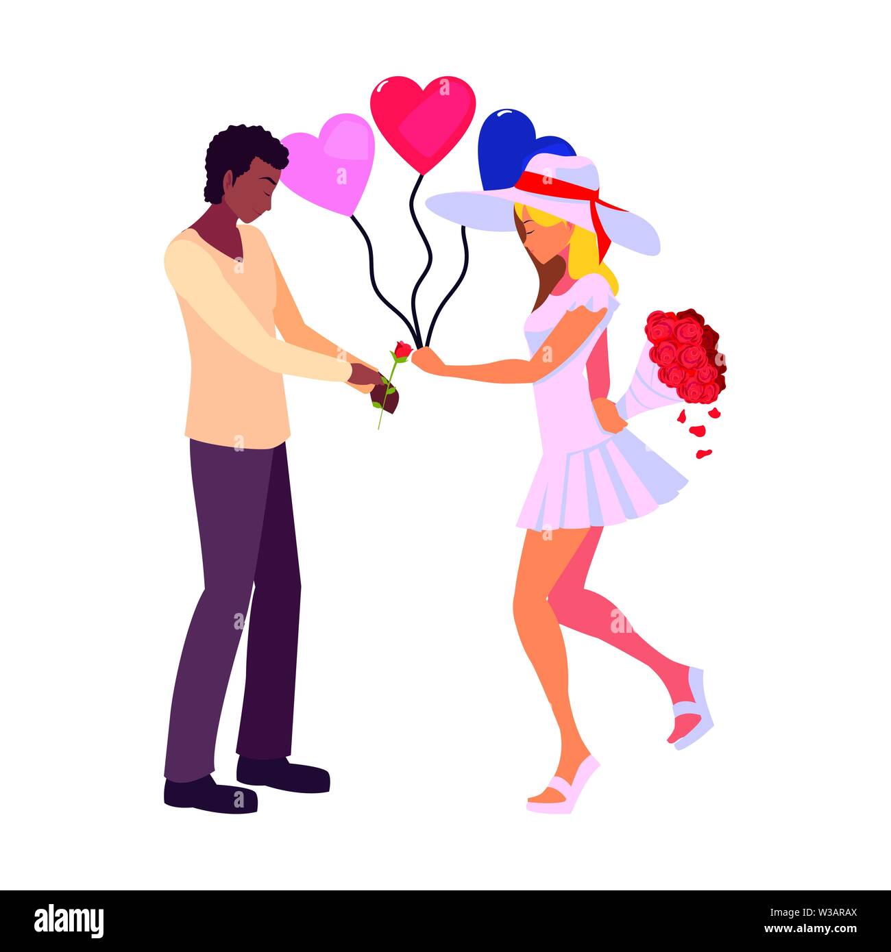couple love balloon flowers romantic vector illustration Stock Vector ...