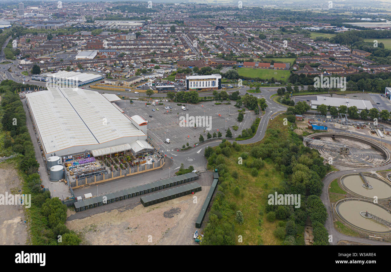 SWINDON UK - JULY 14, 2019: Aerial view of Swindon taken by CAA  approved operator. Stock Photo