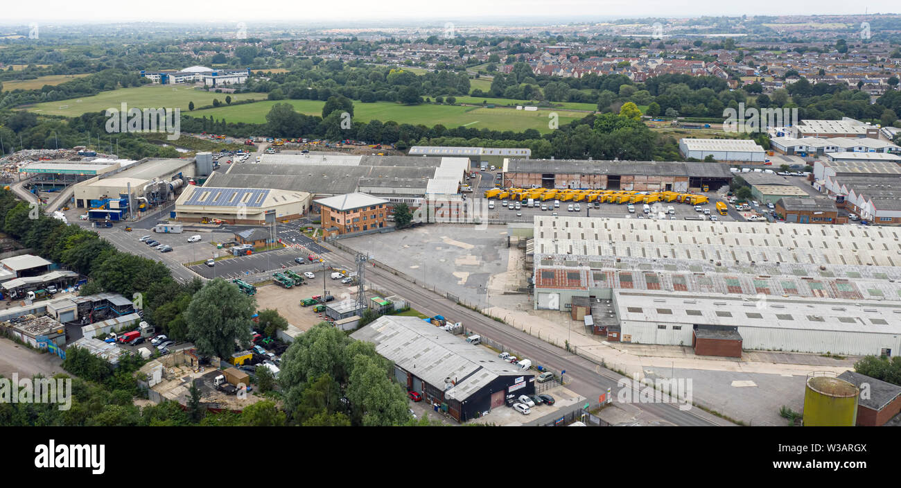 SWINDON UK - JULY 14, 2019: Aerial view of swindon recycling centre Cheney Manor Stock Photo