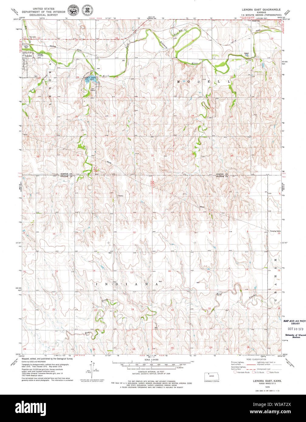 USGS TOPO Map Kansas KS Lenora East 511838 1978 24000 Restoration Stock