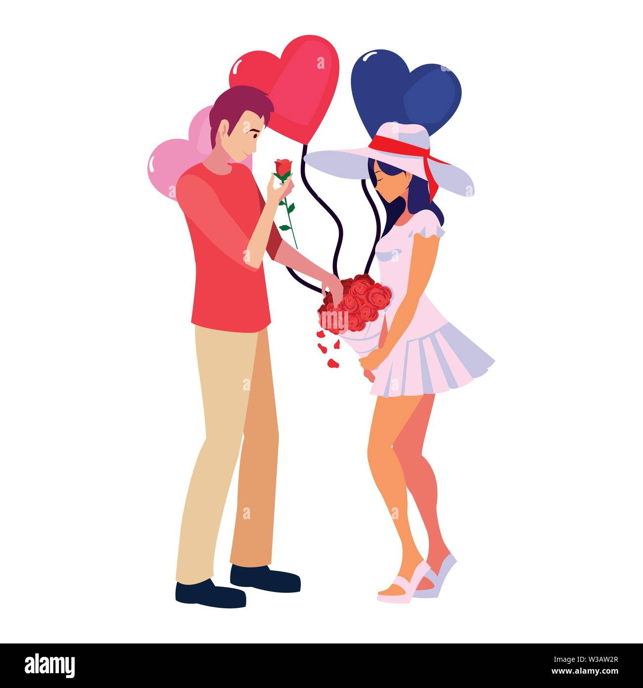 couple love balloon flowers romantic vector illustration Stock Vector ...