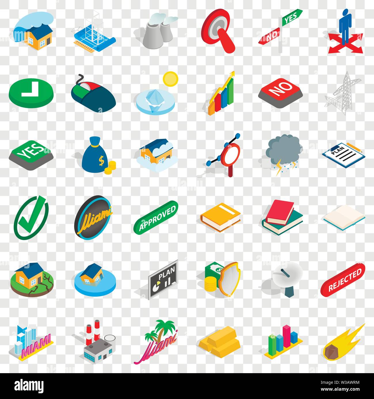 Big building icons set, isometric style Stock Vector