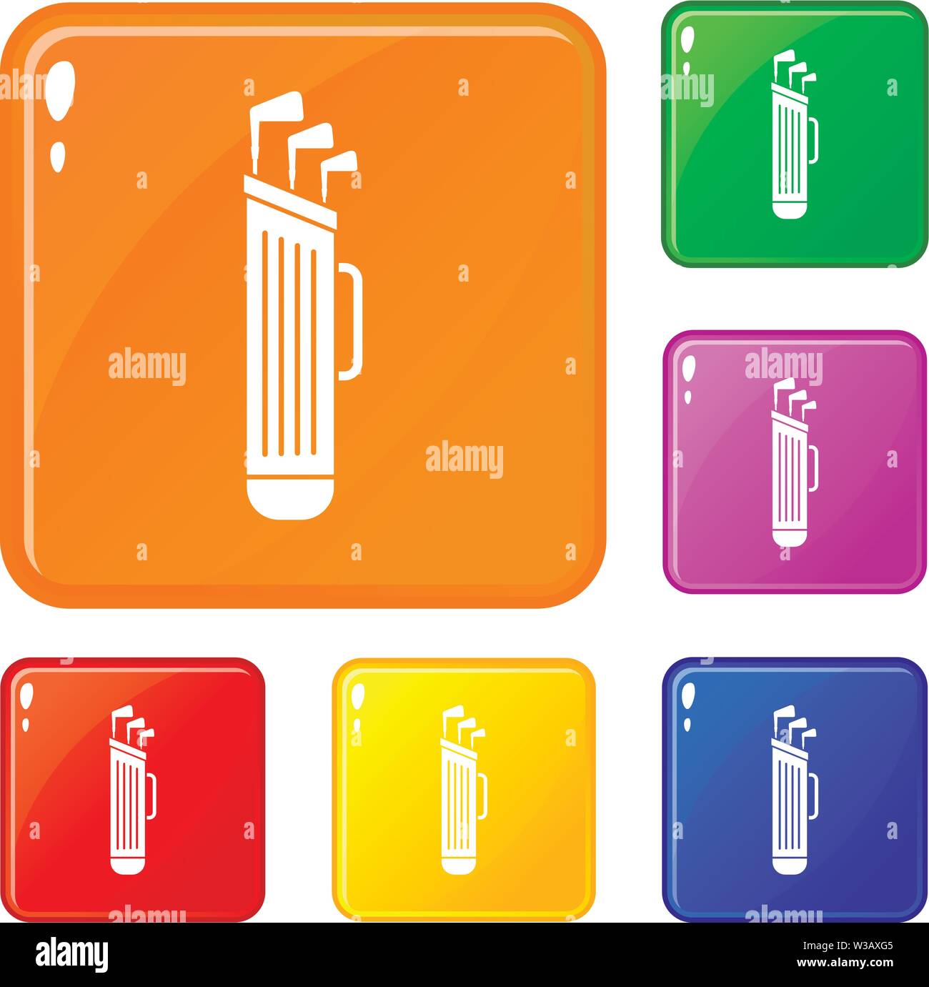 Golf clubs bag icons set vector color Stock Vector