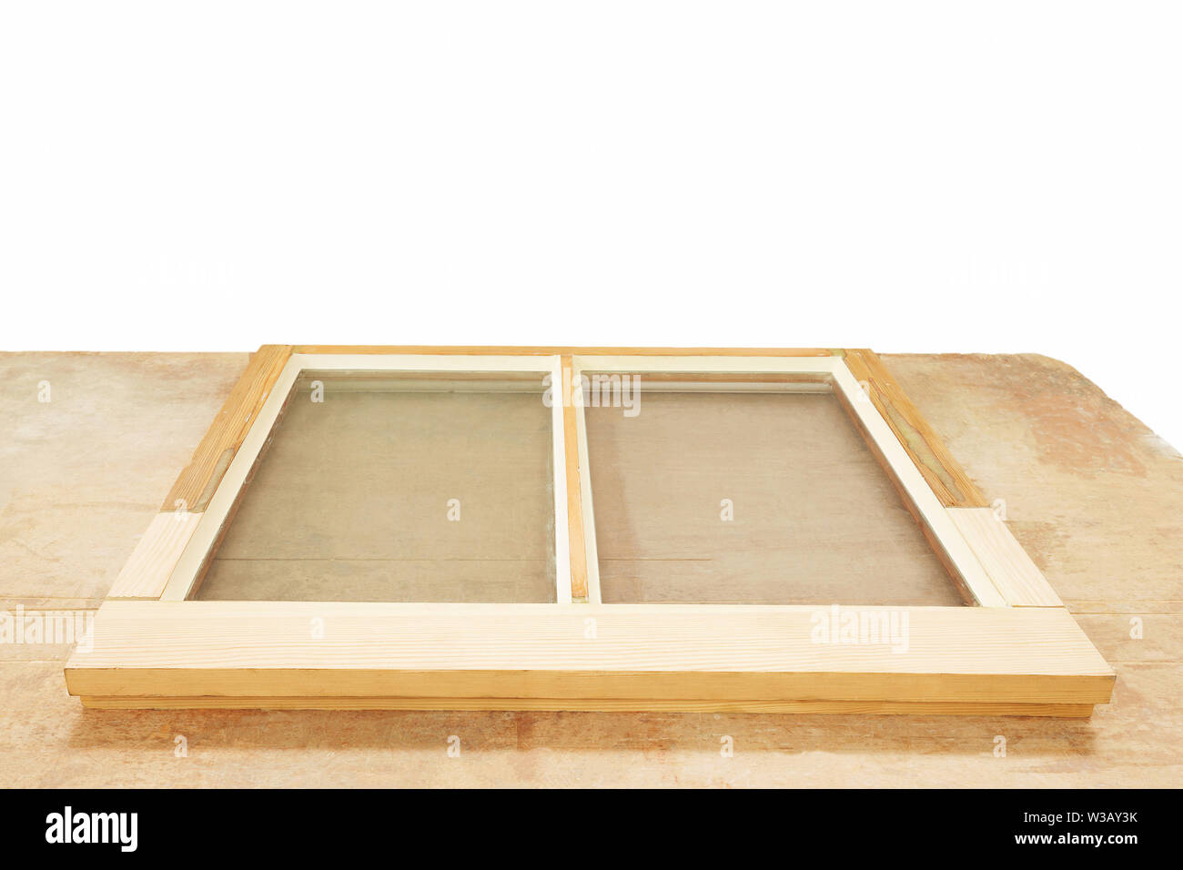 Close up of a restored and preserved old sash window frame. Sash window