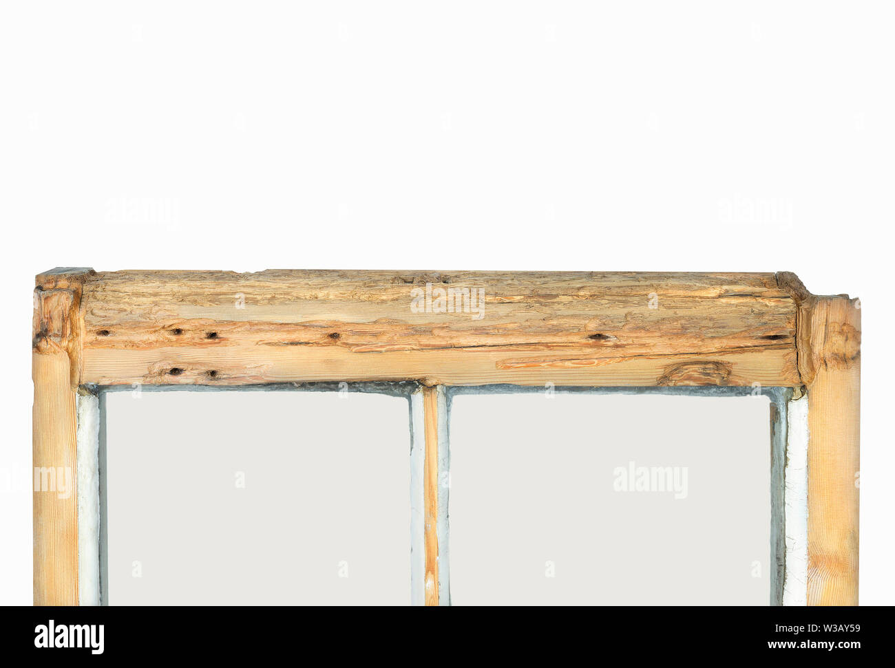Close up of rotten sash window frame against white background. Sash ...