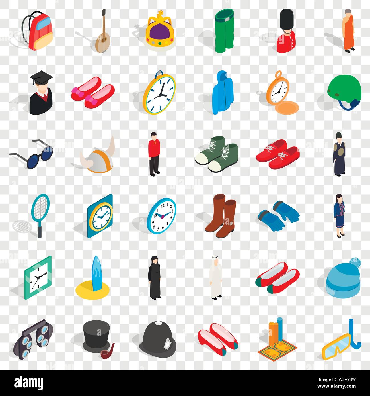 Clock icons set, isometric style Stock Vector