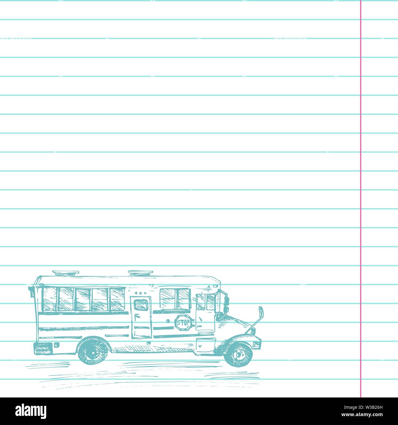 Paper Cell Notebook With Hand Drawn Sketch Yellow School Bus