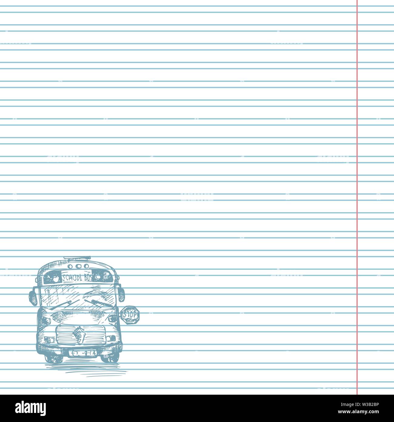 Bus Note Paper Paper cell notebook with hand drawn sketch yellow school bus symbol ...