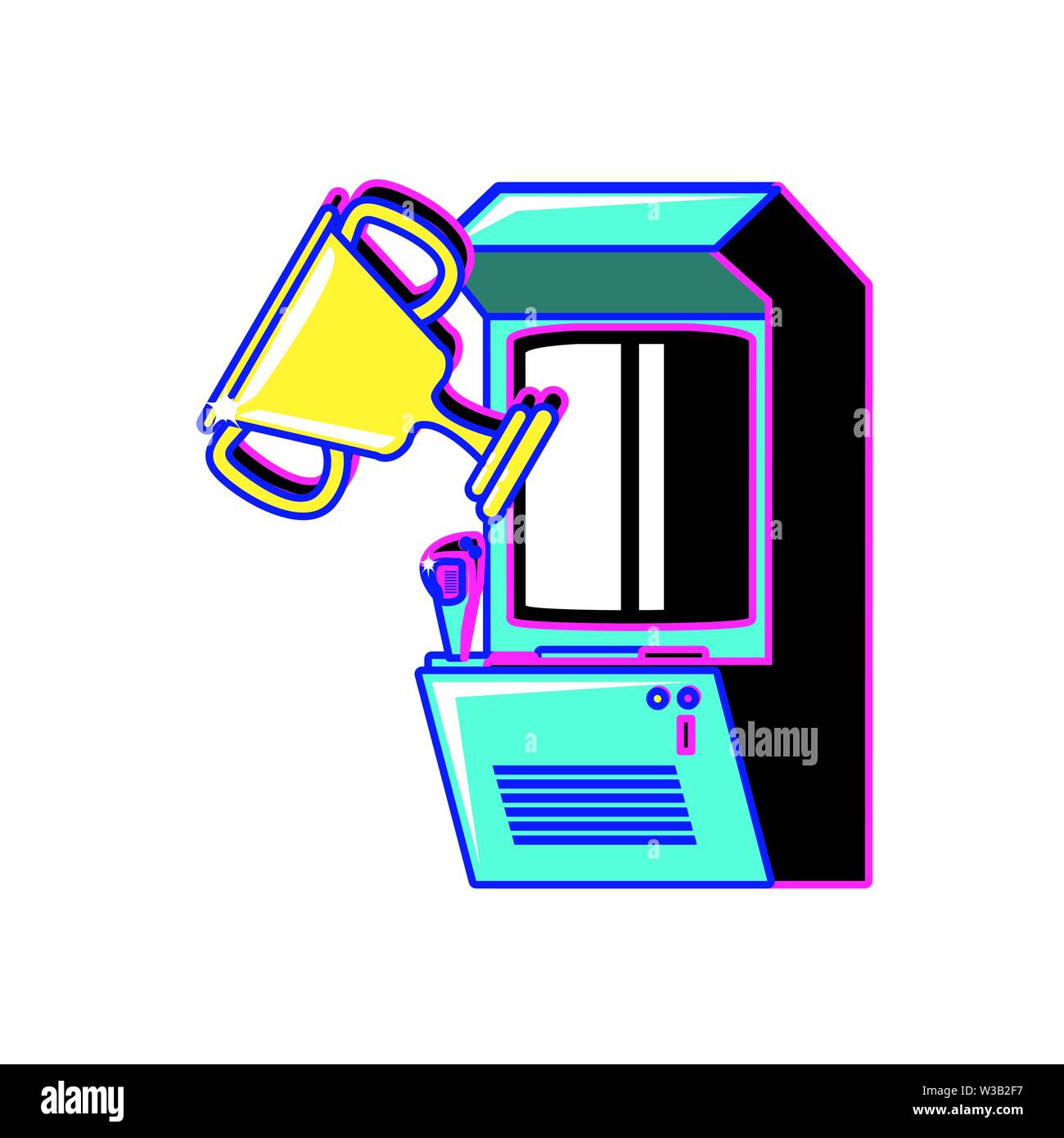 retro video game machine with trophy cup vector illustration design ...